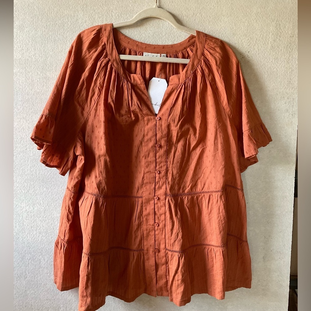 Wonderly Rust Orange Button-Front Peasant Blouse